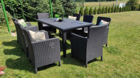 8 krzeseł i stół ogrodowy Meblobranie TF8 grafit