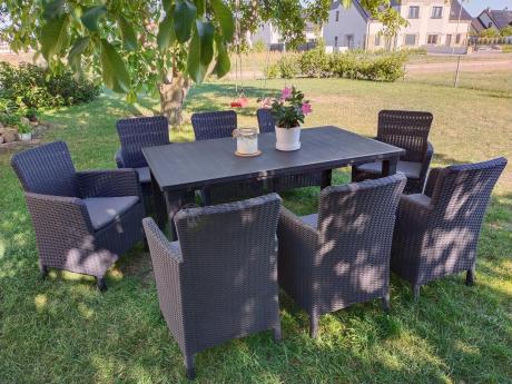 8 krzeseł i stół ogrodowy Meblobranie TF8 grafit