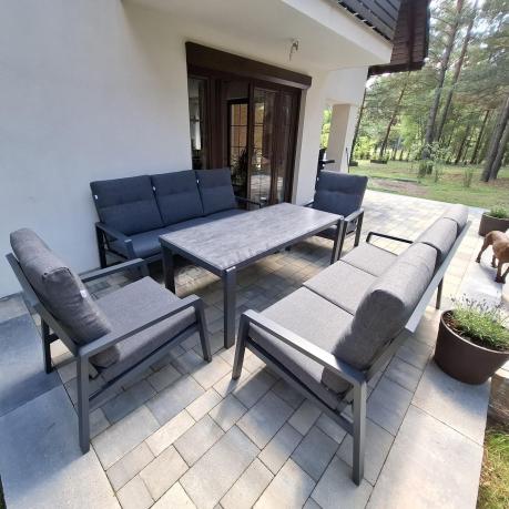 Aluminiowe meble na taras dla 8 osób z 2 sofami i stołem 180x80 - Tavaro Grande Antracite