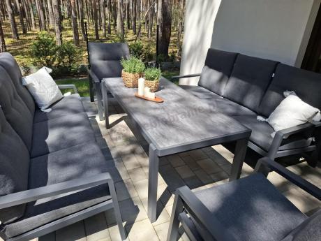 Aluminiowe meble na taras dla 8 osób z 2 sofami i stołem 180x80 - Tavaro Grande Antracite