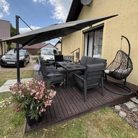 Aluminiowe meble na taras dla 8 osób z 2 sofami i stołem 180x80 - Tavaro Grande Antracite