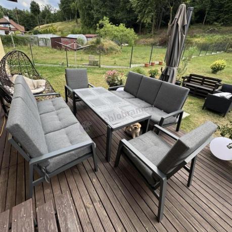 Aluminiowe meble na taras dla 8 osób z 2 sofami i stołem 180x80 - Tavaro Grande Antracite