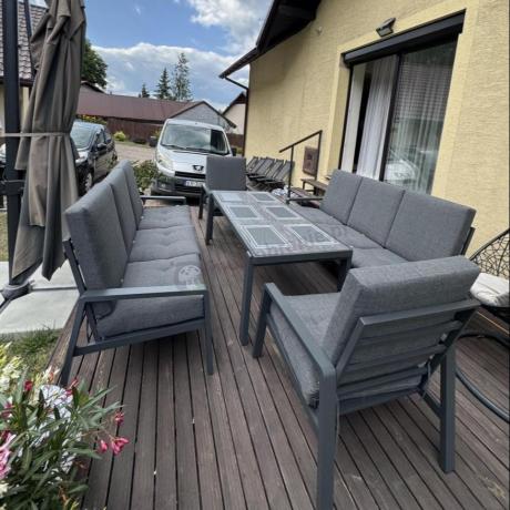 Aluminiowe meble na taras dla 8 osób z 2 sofami i stołem 180x80 - Tavaro Grande Antracite