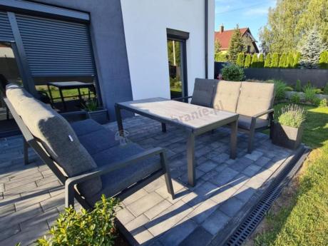 Aluminiowe meble na taras dla 8 osób z 2 sofami i stołem 180x80 - Tavaro Grande Antracite