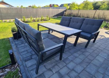 Aluminiowe meble na taras dla 8 osób z 2 sofami i stołem 180x80 - Tavaro Grande Antracite