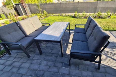 Aluminiowe meble na taras dla 8 osób z 2 sofami i stołem 180x80 - Tavaro Grande Antracite