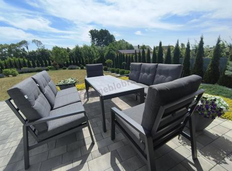 Aluminiowe meble na taras dla 8 osób z 2 sofami i stołem 180x80 - Tavaro Grande Antracite
