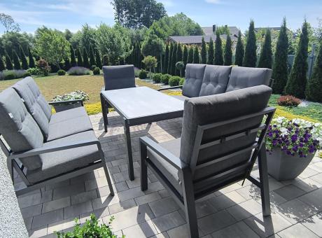 Aluminiowe meble na taras dla 8 osób z 2 sofami i stołem 180x80 - Tavaro Grande Antracite