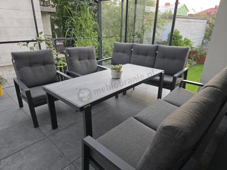 Aluminiowe meble na taras dla 8 osób z 2 sofami i stołem 180x80 - Tavaro Grande Antracite