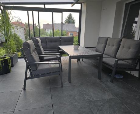 Aluminiowe meble na taras dla 8 osób z 2 sofami i stołem 180x80 - Tavaro Grande Antracite