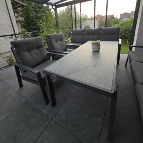 Aluminiowe meble na taras dla 8 osób z 2 sofami i stołem 180x80 - Tavaro Grande Antracite