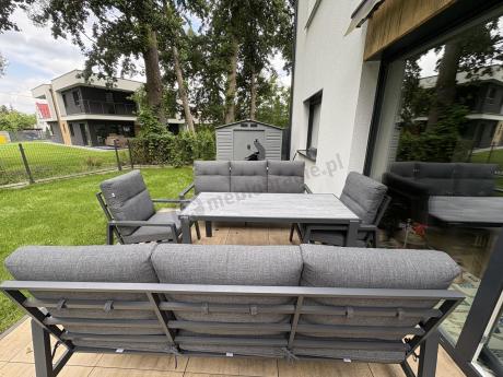 Aluminiowe meble na taras dla 8 osób z 2 sofami i stołem 180x80 - Tavaro Grande Antracite