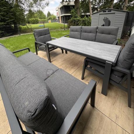 Aluminiowe meble na taras dla 8 osób z 2 sofami i stołem 180x80 - Tavaro Grande Antracite