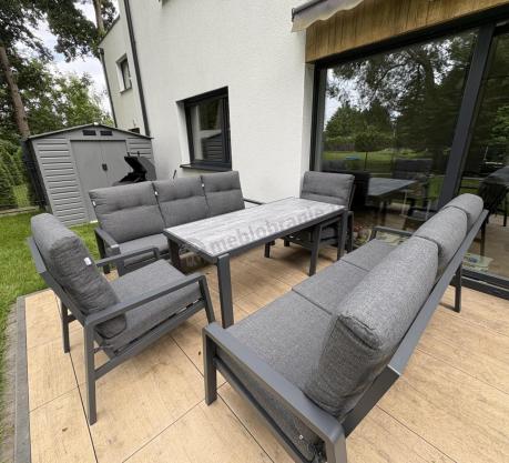 Aluminiowe meble na taras dla 8 osób z 2 sofami i stołem 180x80 - Tavaro Grande Antracite