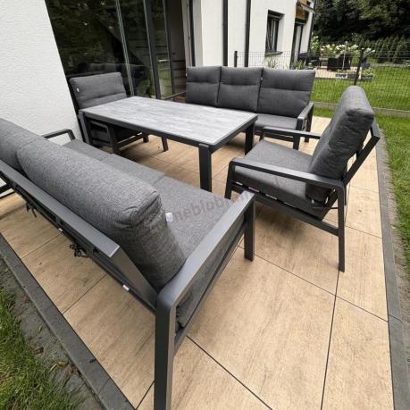 Aluminiowe meble na taras dla 8 osób z 2 sofami i stołem 180x80 - Tavaro Grande Antracite