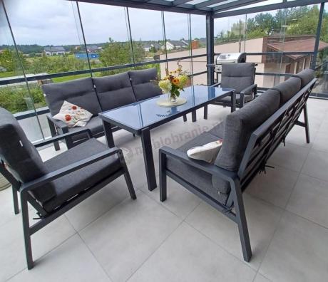 Aluminiowe meble na taras dla 8 osób z 2 sofami i stołem 180x80 - Tavaro Grande Antracite