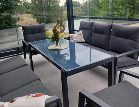 Aluminiowe meble na taras dla 8 osób z 2 sofami i stołem 180x80 - Tavaro Grande Antracite