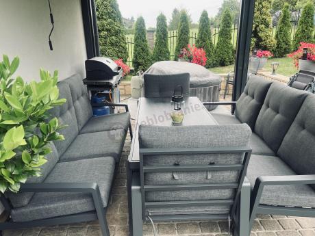 Aluminiowe meble na taras dla 8 osób z 2 sofami i stołem 180x80 - Tavaro Grande Antracite