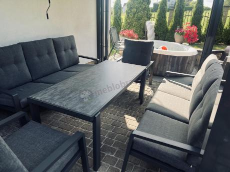 Aluminiowe meble na taras dla 8 osób z 2 sofami i stołem 180x80 - Tavaro Grande Antracite
