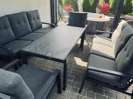 Aluminiowe meble na taras dla 8 osób z 2 sofami i stołem 180x80 - Tavaro Grande Antracite