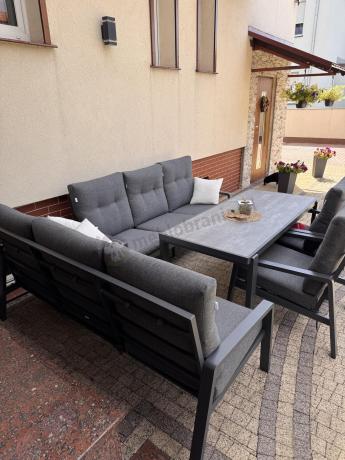 Aluminiowe meble na taras dla 8 osób z 2 sofami i stołem 180x80 - Tavaro Grande Antracite