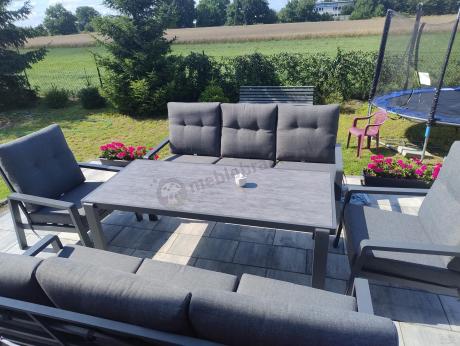 Aluminiowe meble na taras dla 8 osób z 2 sofami i stołem 180x80 - Tavaro Grande Antracite