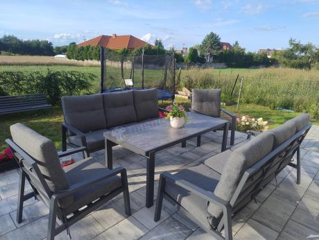 Aluminiowe meble na taras dla 8 osób z 2 sofami i stołem 180x80 - Tavaro Grande Antracite
