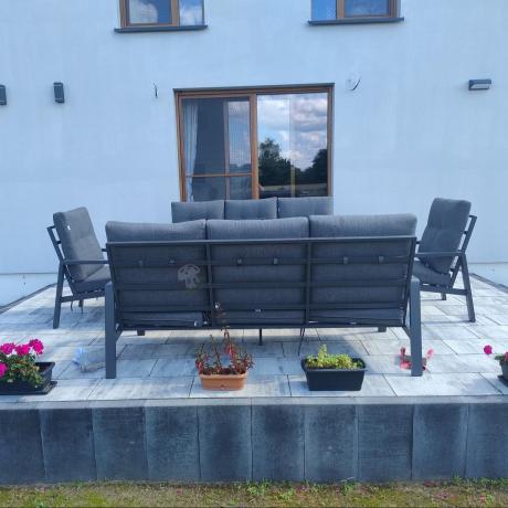 Aluminiowe meble na taras dla 8 osób z 2 sofami i stołem 180x80 - Tavaro Grande Antracite