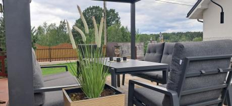 Aluminiowe meble na taras dla 8 osób z 2 sofami i stołem 180x80 - Tavaro Grande Antracite