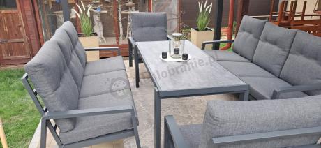 Aluminiowe meble na taras dla 8 osób z 2 sofami i stołem 180x80 - Tavaro Grande Antracite