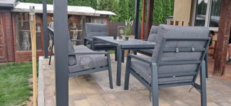 Aluminiowe meble na taras dla 8 osób z 2 sofami i stołem 180x80 - Tavaro Grande Antracite