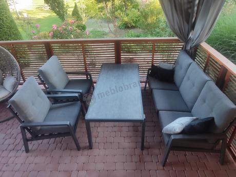 Aluminiowe meble na taras dla 8 osób z 2 sofami i stołem 180x80 - Tavaro Grande Antracite