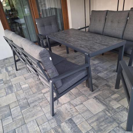 Aluminiowe meble na taras dla 8 osób z 2 sofami i stołem 180x80 - Tavaro Grande Antracite