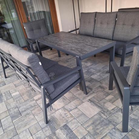 Aluminiowe meble na taras dla 8 osób z 2 sofami i stołem 180x80 - Tavaro Grande Antracite