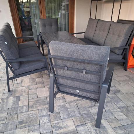 Aluminiowe meble na taras dla 8 osób z 2 sofami i stołem 180x80 - Tavaro Grande Antracite