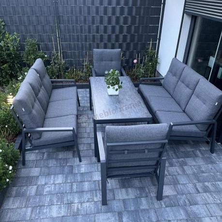 Aluminiowe meble na taras dla 8 osób z 2 sofami i stołem 180x80 - Tavaro Grande Antracite
