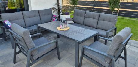 Aluminiowe meble na taras dla 8 osób z 2 sofami i stołem 180x80 - Tavaro Grande Antracite