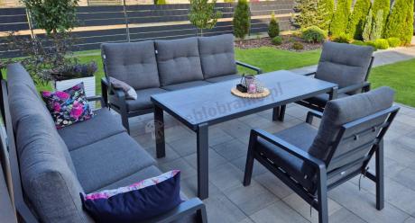 Aluminiowe meble na taras dla 8 osób z 2 sofami i stołem 180x80 - Tavaro Grande Antracite