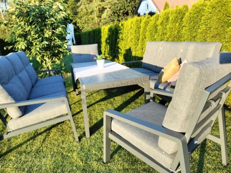 Aluminiowe meble na taras dla 8 osób z 2 sofami i stołem 180x80 - Tavaro Grande Antracite