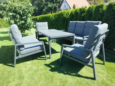 Aluminiowe meble na taras dla 8 osób z 2 sofami i stołem 180x80 - Tavaro Grande Antracite
