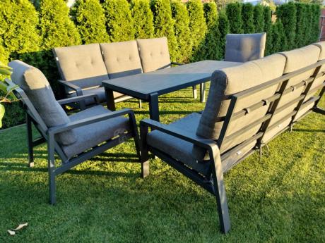 Aluminiowe meble na taras dla 8 osób z 2 sofami i stołem 180x80 - Tavaro Grande Antracite