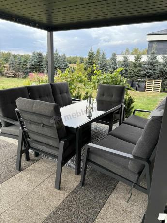 Aluminiowe meble na taras dla 8 osób z 2 sofami i stołem 180x80 - Tavaro Grande Antracite