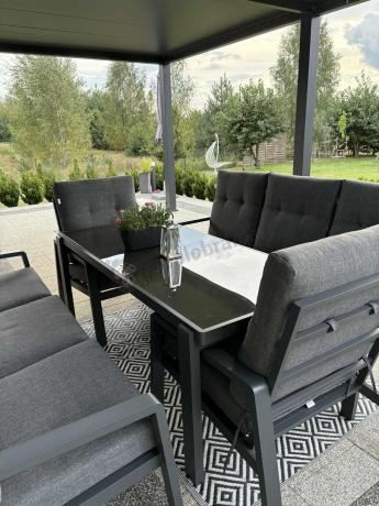 Aluminiowe meble na taras dla 8 osób z 2 sofami i stołem 180x80 - Tavaro Grande Antracite