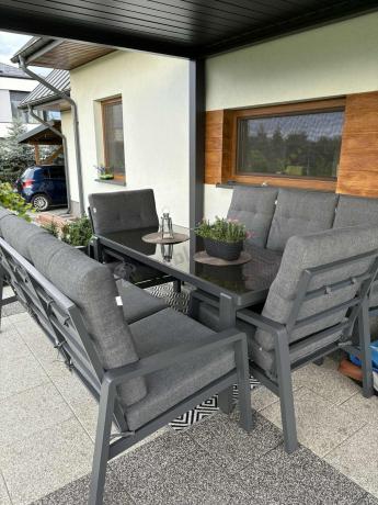 Aluminiowe meble na taras dla 8 osób z 2 sofami i stołem 180x80 - Tavaro Grande Antracite