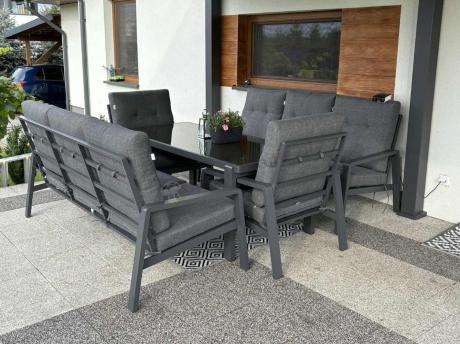 Aluminiowe meble na taras dla 8 osób z 2 sofami i stołem 180x80 - Tavaro Grande Antracite