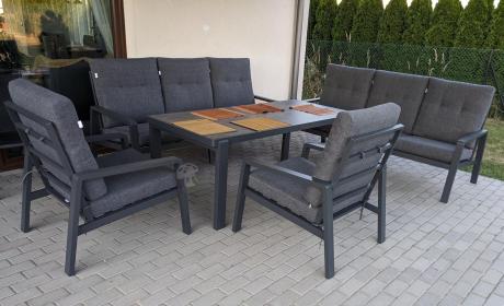 Aluminiowe meble na taras dla 8 osób z 2 sofami i stołem 180x80 - Tavaro Grande Antracite