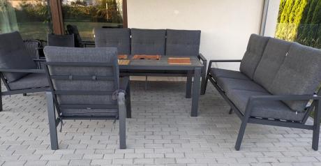 Aluminiowe meble na taras dla 8 osób z 2 sofami i stołem 180x80 - Tavaro Grande Antracite