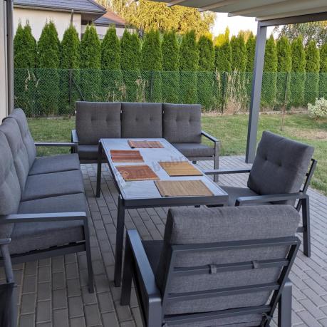 Aluminiowe meble na taras dla 8 osób z 2 sofami i stołem 180x80 - Tavaro Grande Antracite
