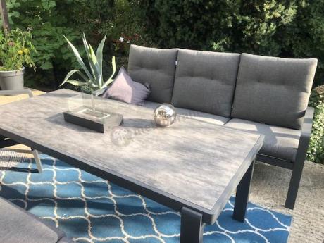 Aluminiowe meble na taras dla 8 osób z 2 sofami i stołem 180x80 - Tavaro Grande Antracite