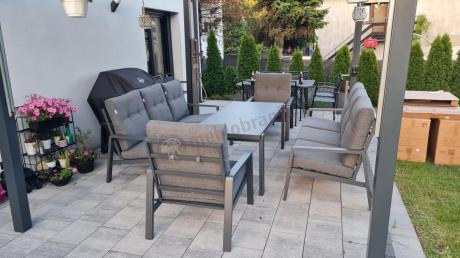 Aluminiowe meble na taras dla 8 osób z 2 sofami i stołem 180x80 - Tavaro Grande Antracite